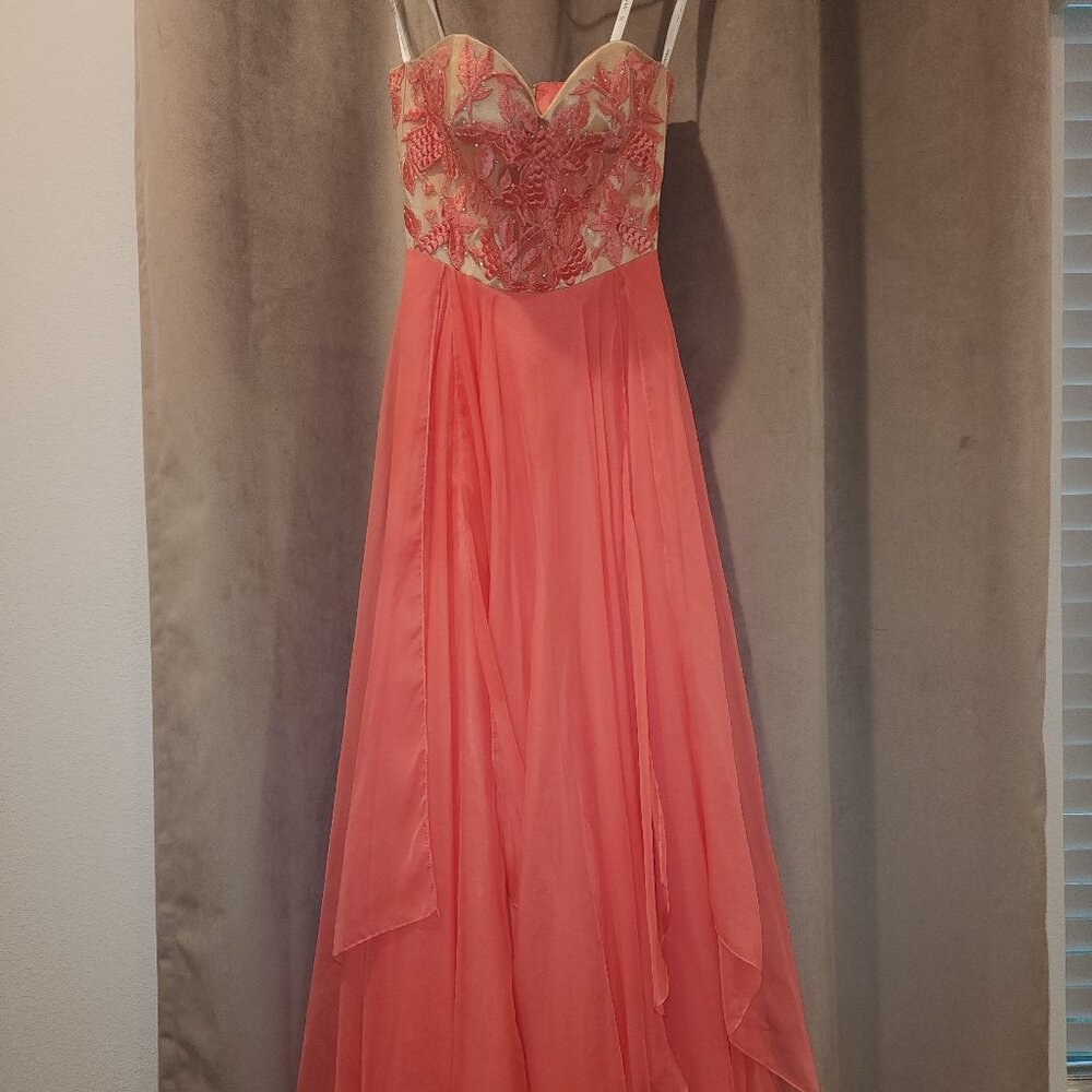 Sherri Hill 1539 Coral Lace &  Chiffon Prom
